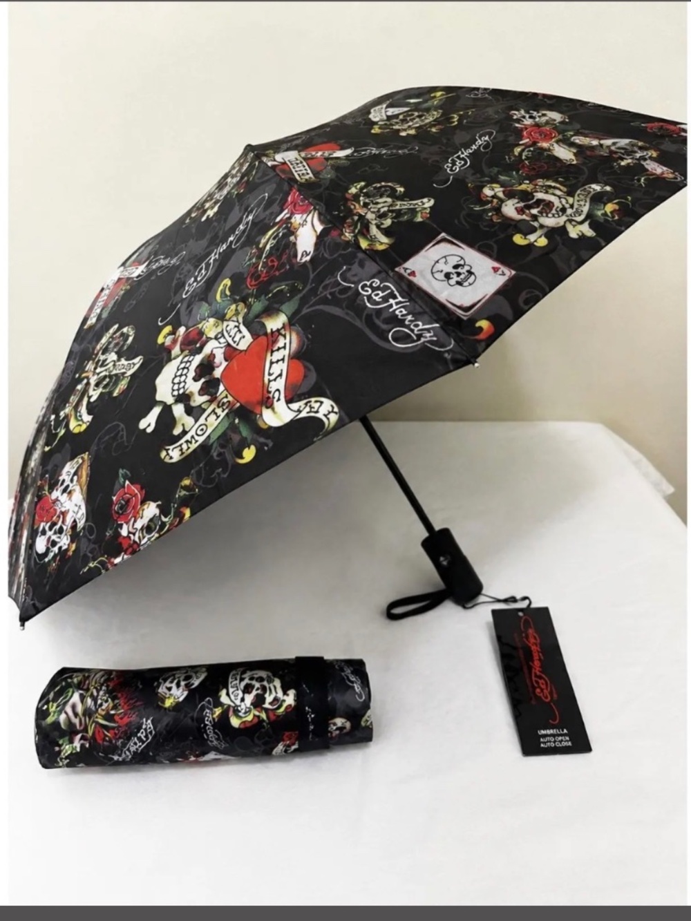 ED HARDY Love Kills Slowly Umbrella Compact Auto-Open - Picture 2 of 4